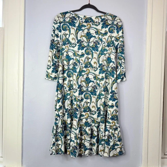 Like New! Peruvian Connection long sleeve white blue paisley short dress size S - Picture 8 of 8